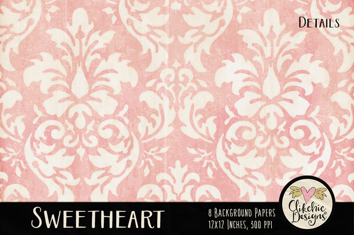 Sweetheart Digital Scrapbook Printable Background Paper Pack by Clikchic Designs