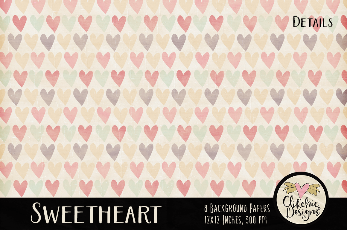 Sweetheart Digital Scrapbook Printable Background Paper Pack by Clikchic Designs