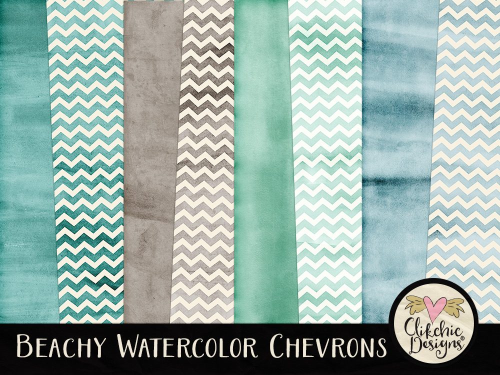 Beachy Watercolor Chevrons Digital Paper Pack