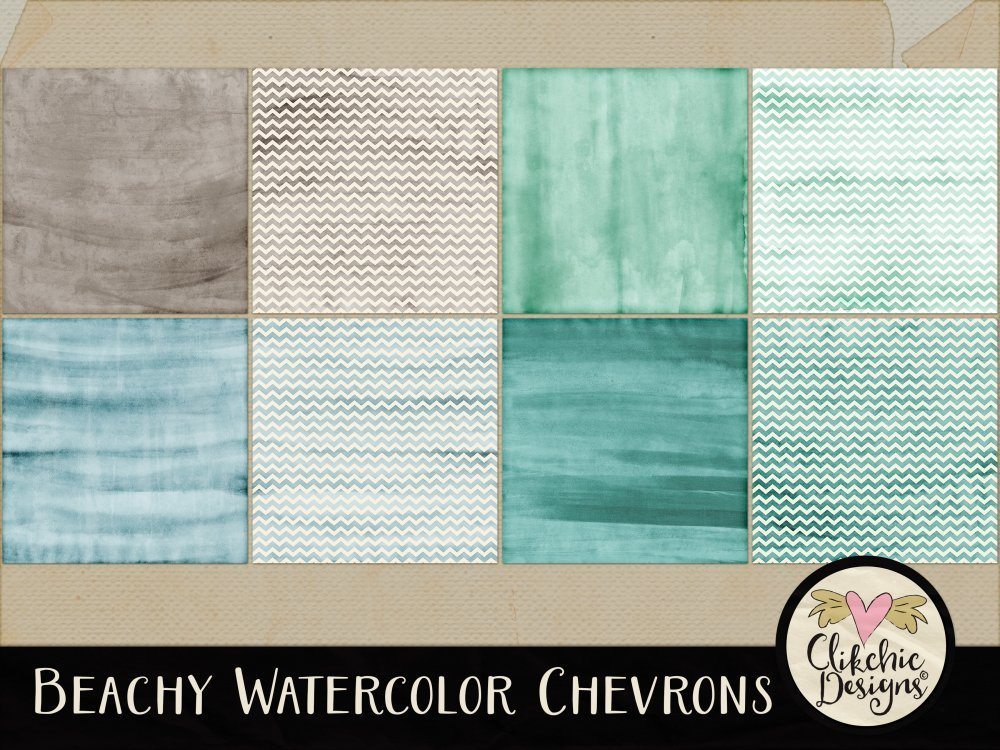 Beachy Watercolor Chevrons Digital Paper Pack