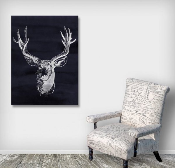 Charcoal Watercolor Deer Art Print