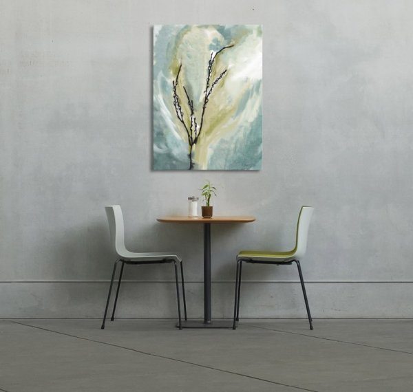 Pussy Willow Green Blue Canvas Art print