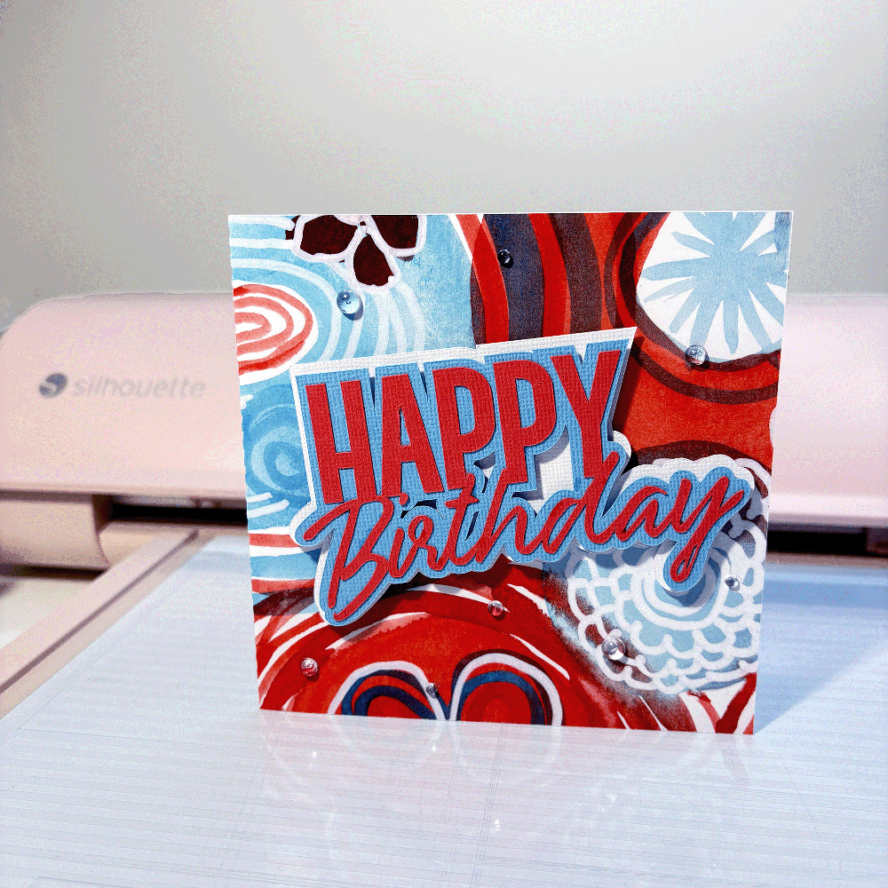 Red and Turquoise Doodlicious background and Happy Birthday Sentiment Card by Clikchic Designs