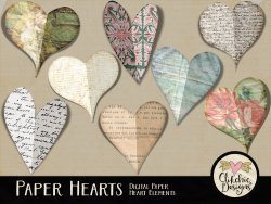 Altered Paper Hearts Digital Scrapbook Elements