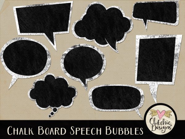 Chalk Board Speech Bubbles Digital Scrapbook Elements