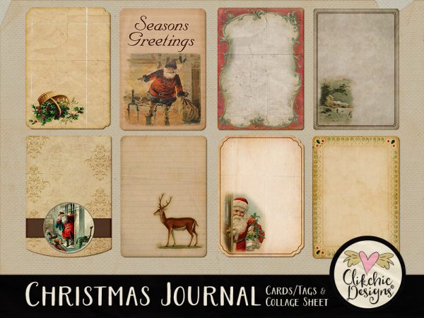 Digital Scrapbook Christmas Journal Cards & Printable Tags Collage Sheet