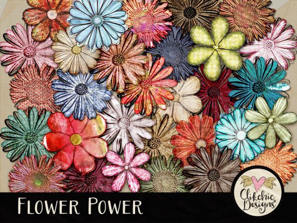 Flower Power Digital Scrapbook Elements