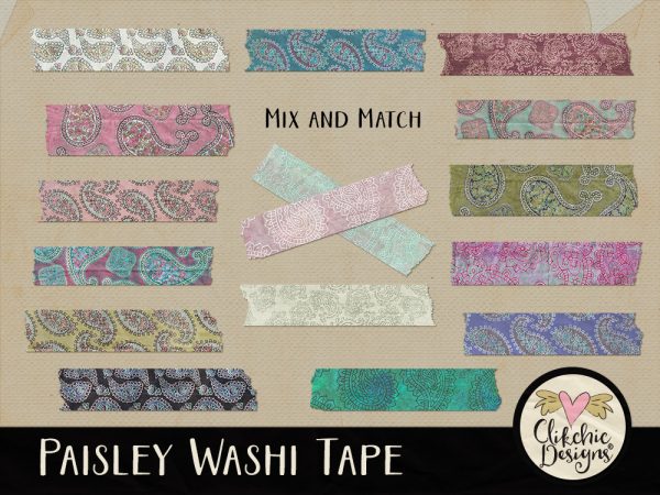 Paisley Washi Tape Digital Scrapbook Elements