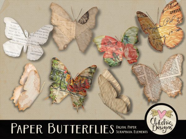 Paper Butterflies Digital Scrapbook Elements