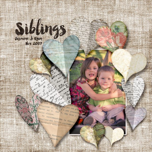 Paper Hearts & Burlap Digital Scrapbook Layout