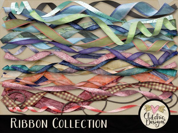 Collection of Curled Digital Scrapbook Ribbons