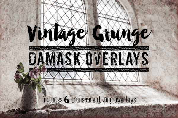 Vintage Grunge Damask Overlays