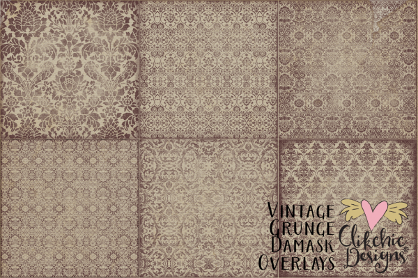 Vintage Grunge Damask Overlays