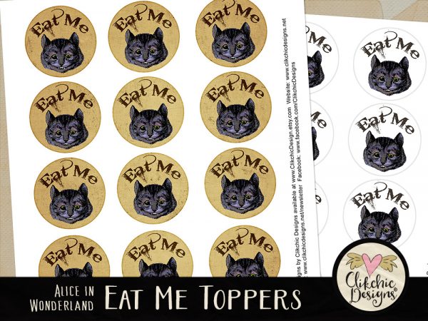 Alice In Wonderland Printable Eat Me Cheshire Cat Cake Toppers