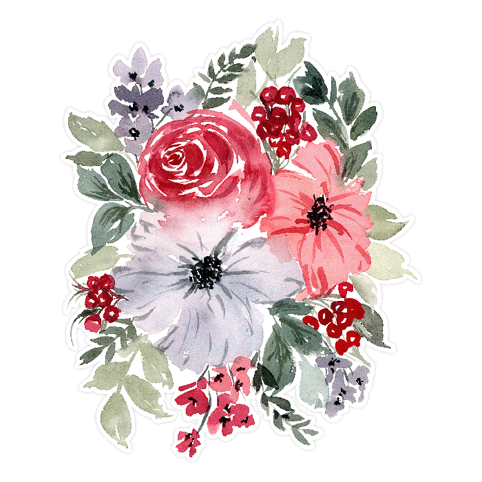 Watercolor Christmas Rose and Berries Floral Arrangement Print and Cut SVG Cutting File
