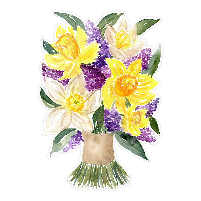 Watercolor Easter Daffodil Floral Bouquet Print and Cut SVG Cutting File