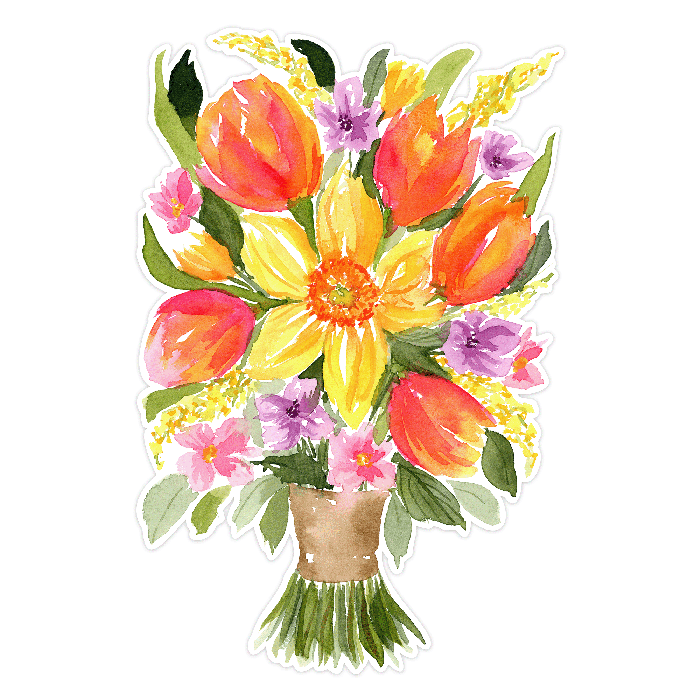Watercolor Easter Daffodil and Tulip Floral Bouquet Print and Cut SVG Cutting File