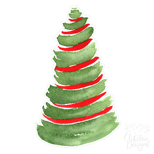 Watercolor Christmas Tree With Red Tinsel Print and Cut by Clikchic Designs