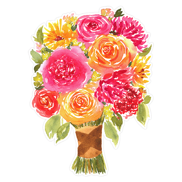 Orange and Pink Watercolor Roses and Dahlia Floral Watercolor Sumemer Bouquet SVG Print and Cut