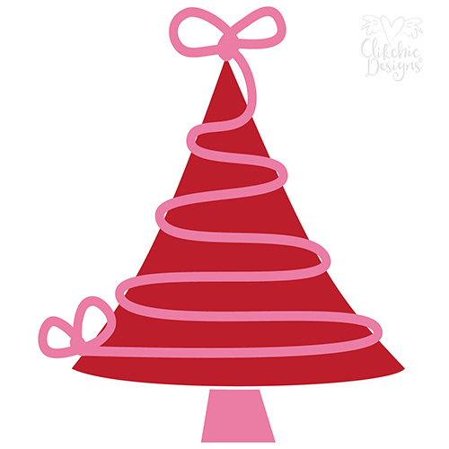 Red Christmas Tree with Pink Ribbon and Bow SVG Cutting File