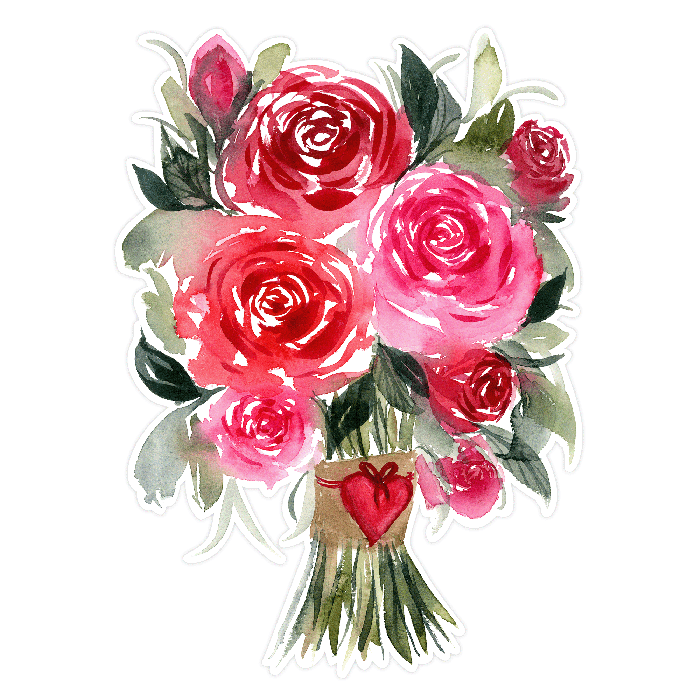 Red and Pink Watercolor Roses Floral Bouquet Print and Cut SVG Cutting File