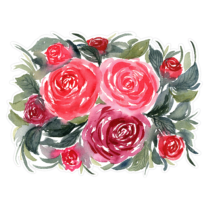 Red and Pink Watercolor Roses Arrangement Print and Cut SVG Cutting File