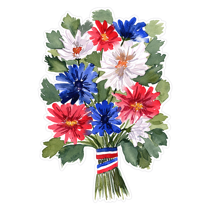 Red White and Blue Watercolor Daisies Bouquet Print and Cut SVG Cutting File