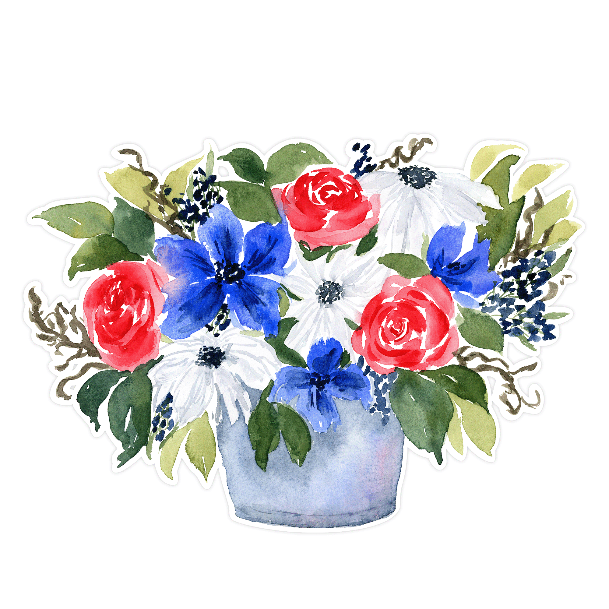 Red White Blue Flowers in A Bucket Floral Print and Cut SVG