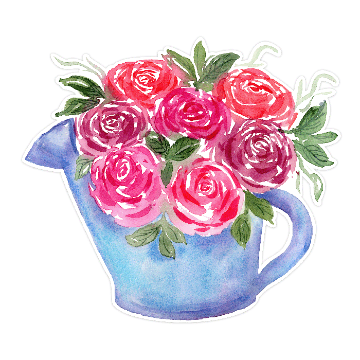 Watercolor Roses in a Watering Can Print and Cut SVG Cutting file