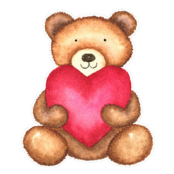 Watercolor Teddy Bear Holding a Heart Print and Cut by Clikchic Designs available in the Silhouette Design Store