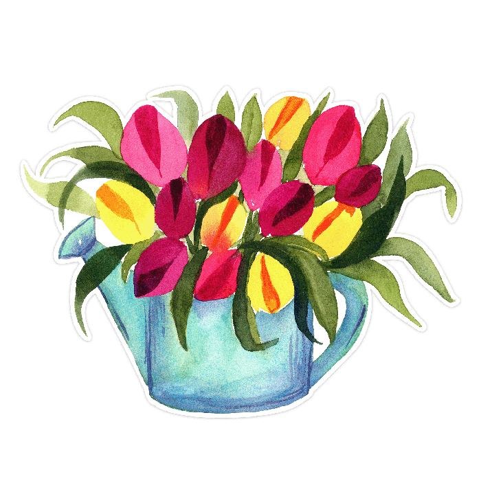 Watercolor Tulips in Watering Can Print and Cut SVG Cutting File