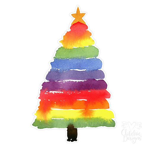 Block Brushed Watercolor Rainbow Christmas Tree Print and Cut by Clikchic Designs