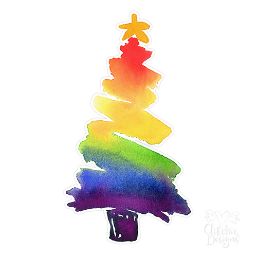 Modern Brushed Watercolor Rainbow Christmas Tree Print and Cut by Clikchic Designs