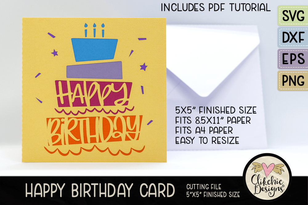Cake Happy Birthday Card SVG Cutting Files