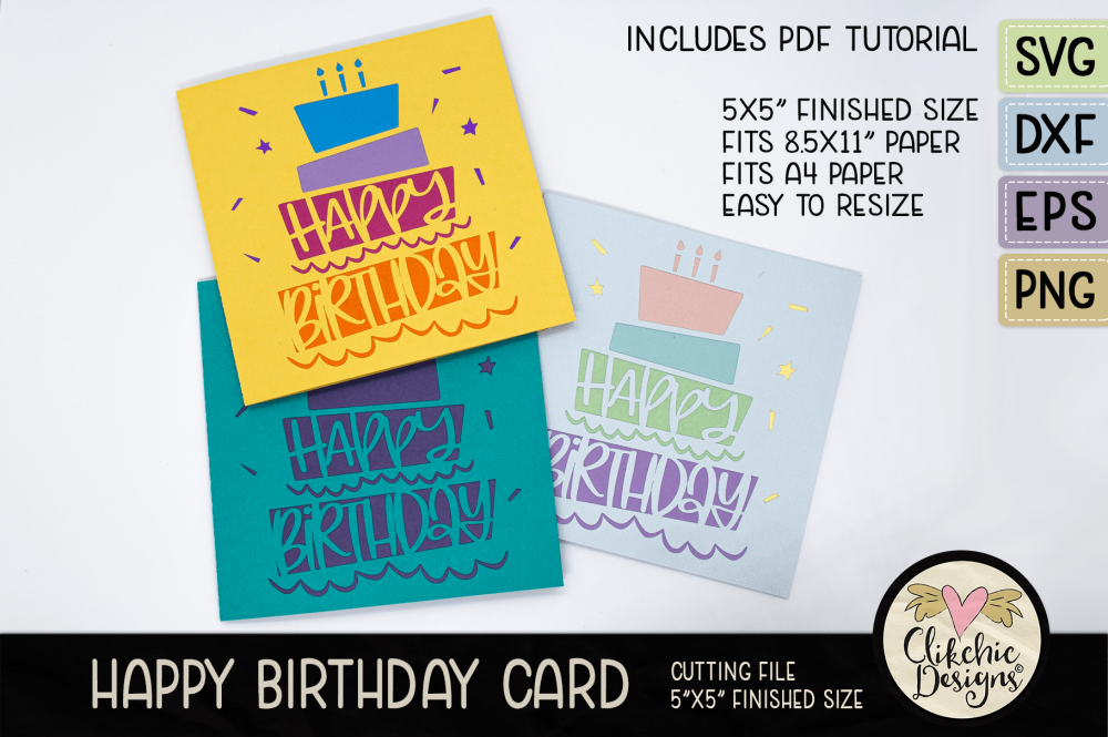 Cake Happy Birthday Card SVG Cutting Files