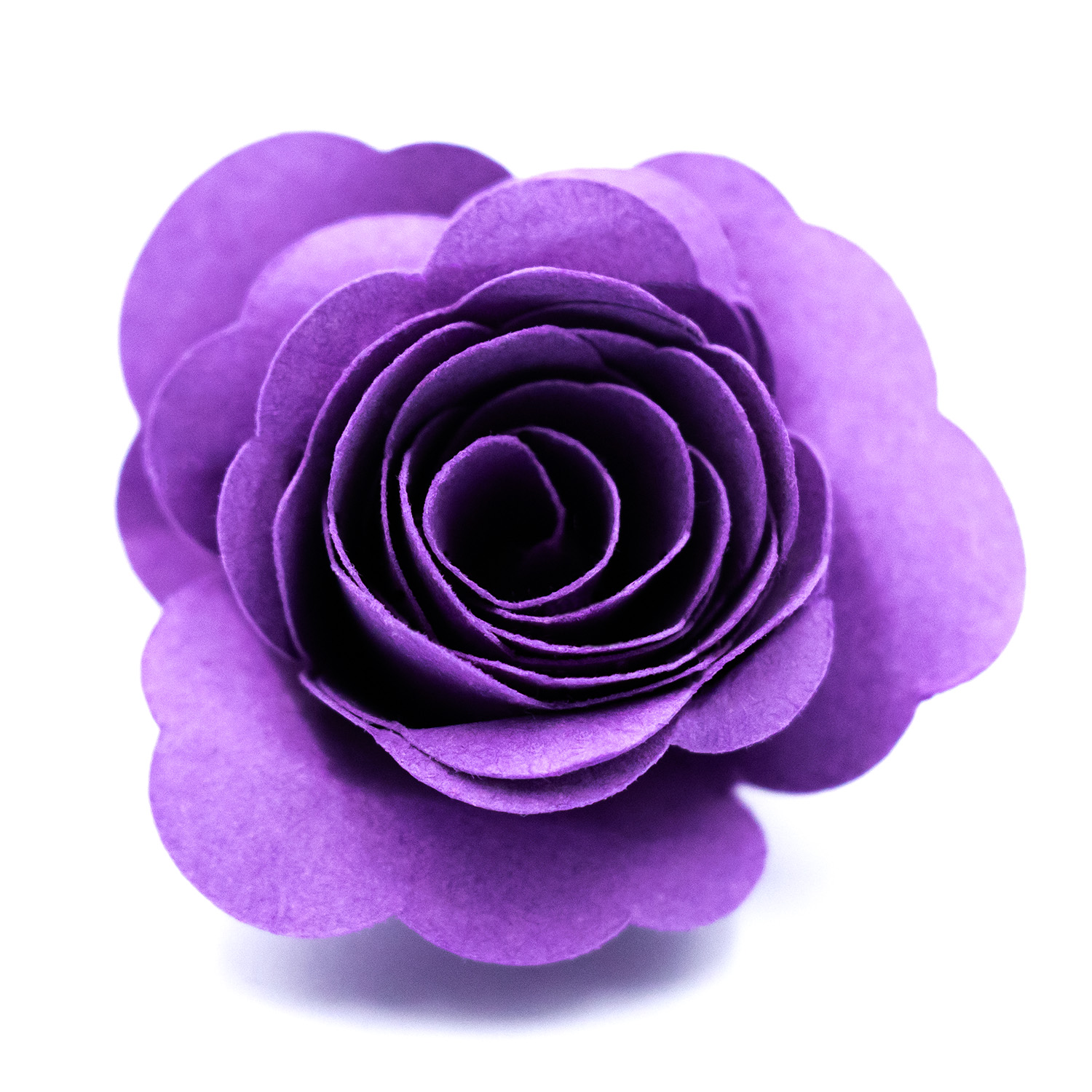 rolled paper flower with soft cloud scalloped petals in purple by Clikchic Designs