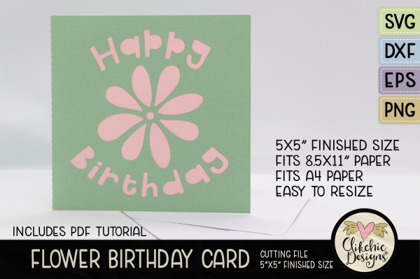Flower Happy Birthday Card SVG Cutting File