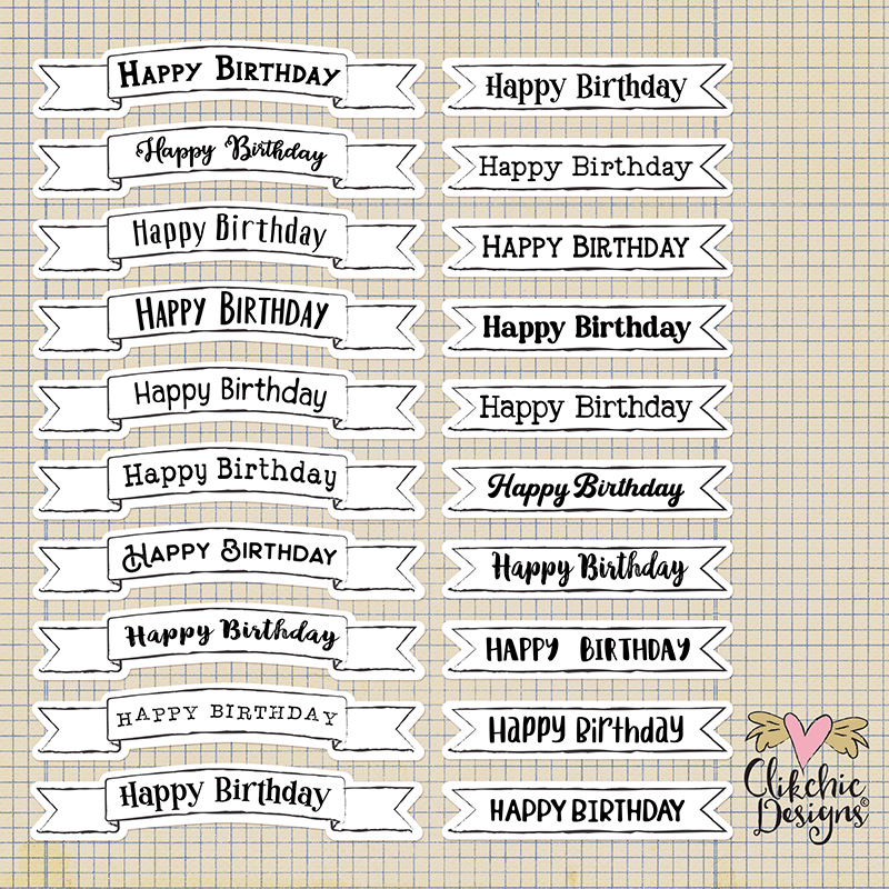 Happy Birthday Banner Sentiment Label Print and Cuts by Clikchic Designs