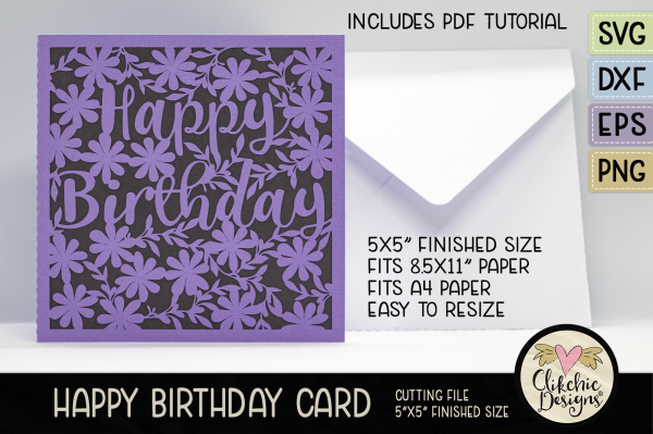 Filigree Floral Happy Birthday Card SVG Cutting Files