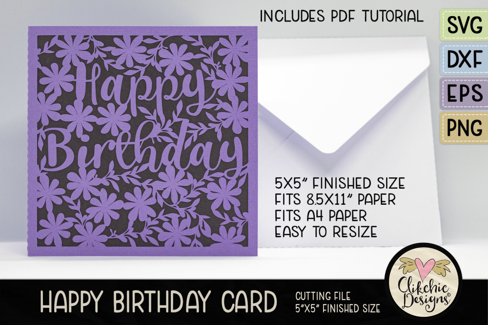 Happy Birthday Filigree Floral Card SVG Cutting File by Clikchic Designs