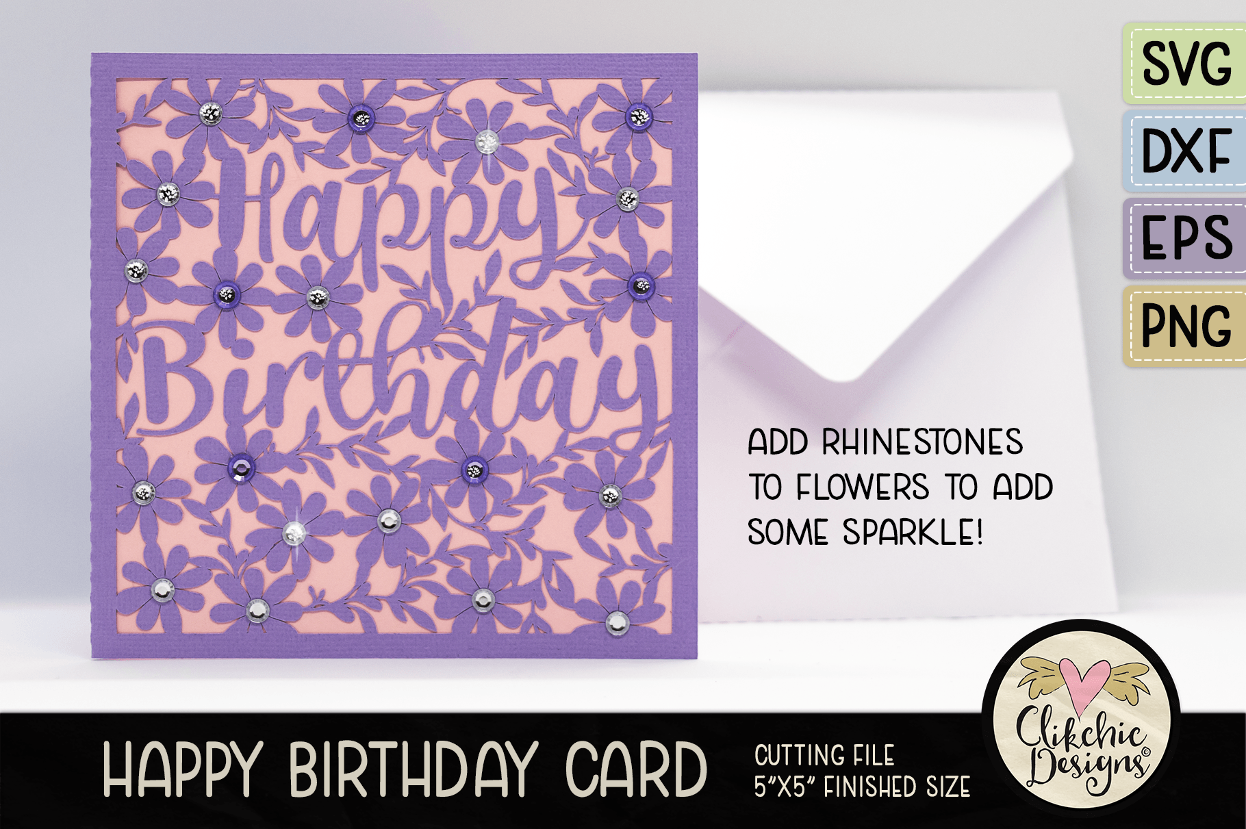 Happy Birthday Filigree Floral Card SVG Cutting File by Clikchic Designs