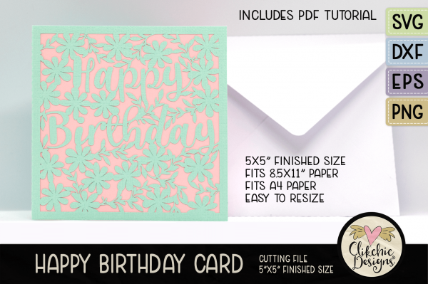 Filigree Floral Happy Birthday Card SVG Cutting Files