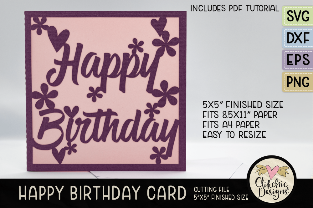 Happy Birthday Flower Card SVG Cutting File