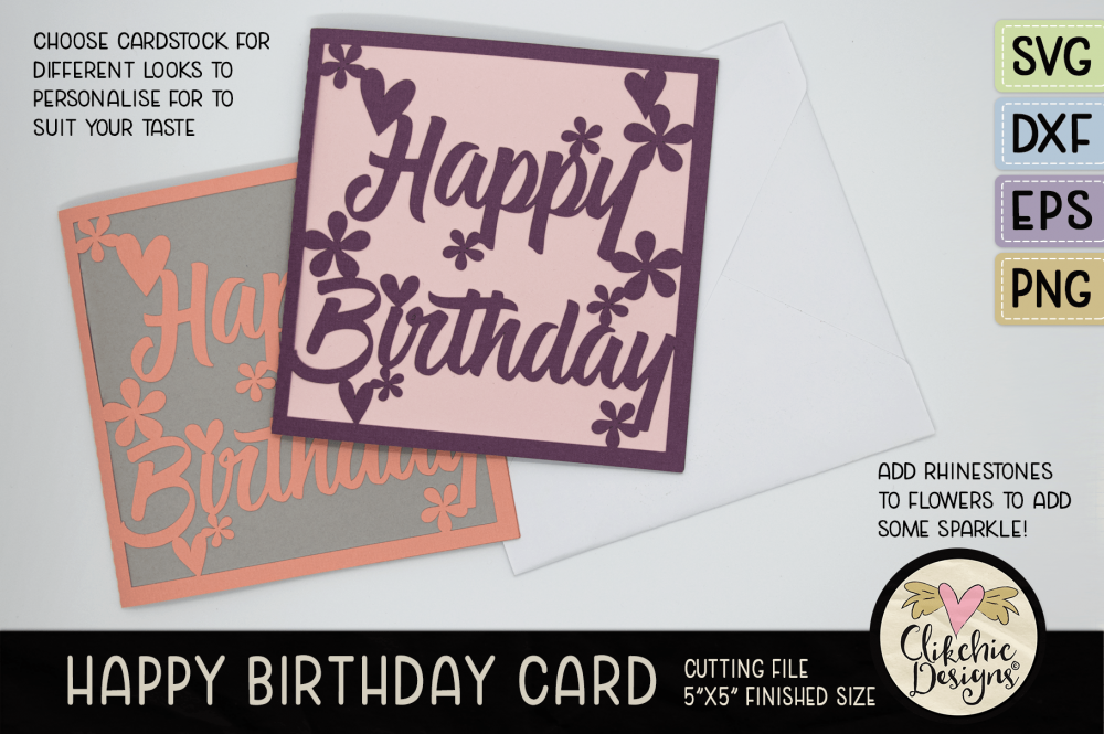 Happy Birthday Flower Card SVG Cutting File