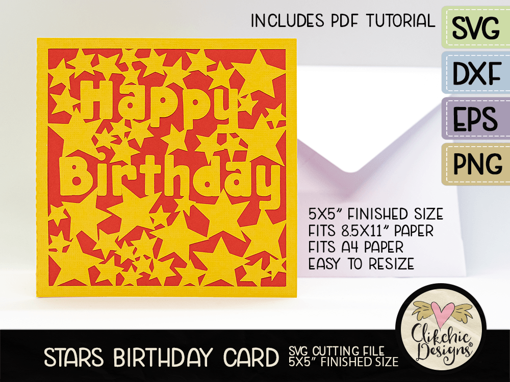 Kids Happy Birthday Stars Card SVG Cutting File Set