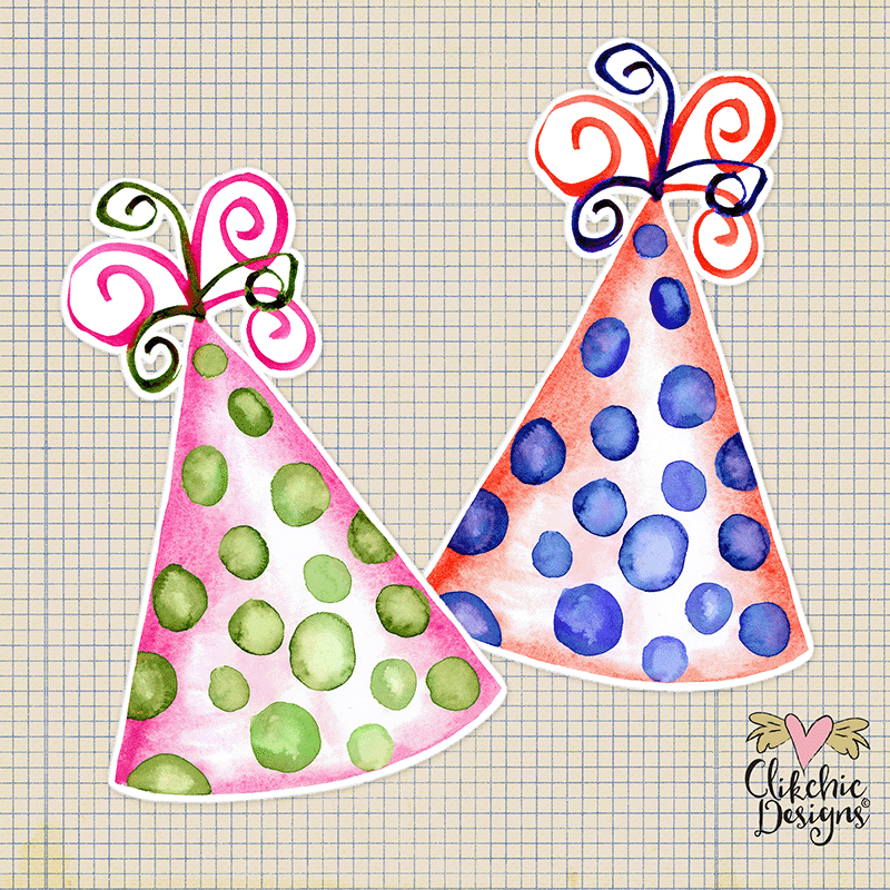Pink Green and Orange Blue Party Hat Print and Cuts by Clikchic Designs