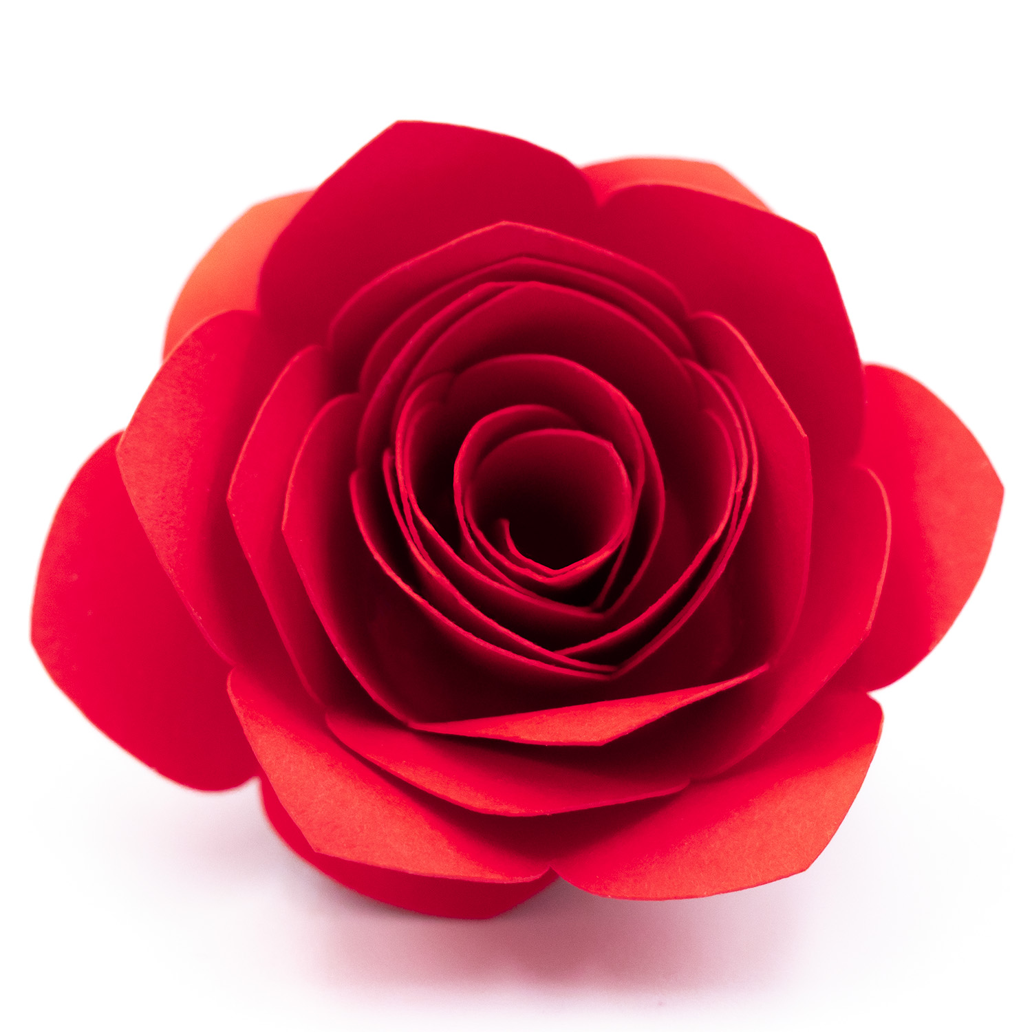 red rolled paper flower with bold rounded and pointed petals by Clikchic Designs