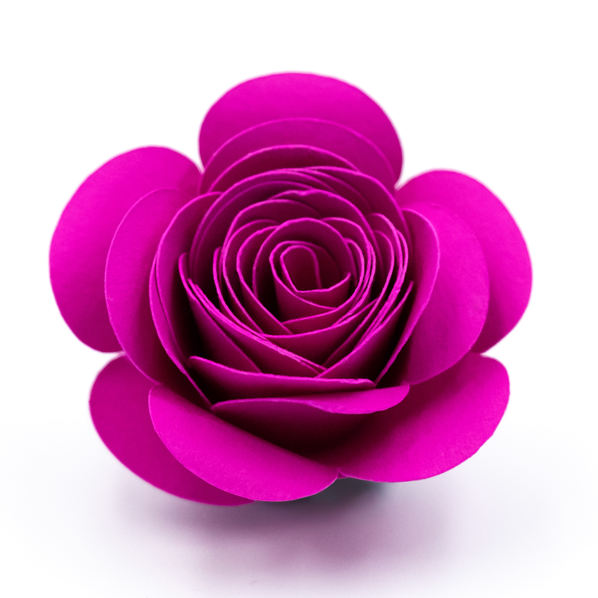 deep pink rolled paper flower with classic rounded petals by Clikchic Designs