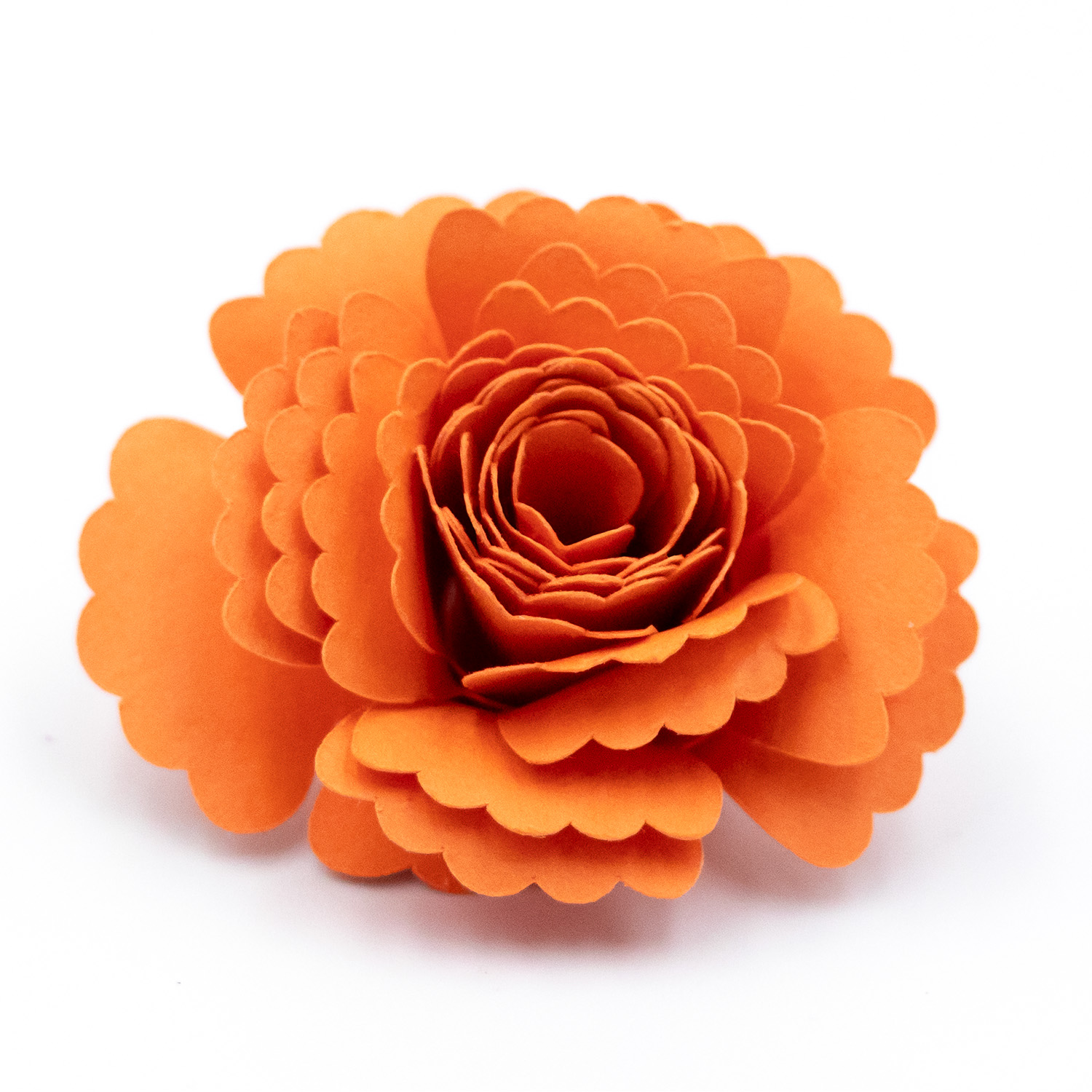 orange rolled paper flower with rounded scalloped petals by Clikchic Designs
