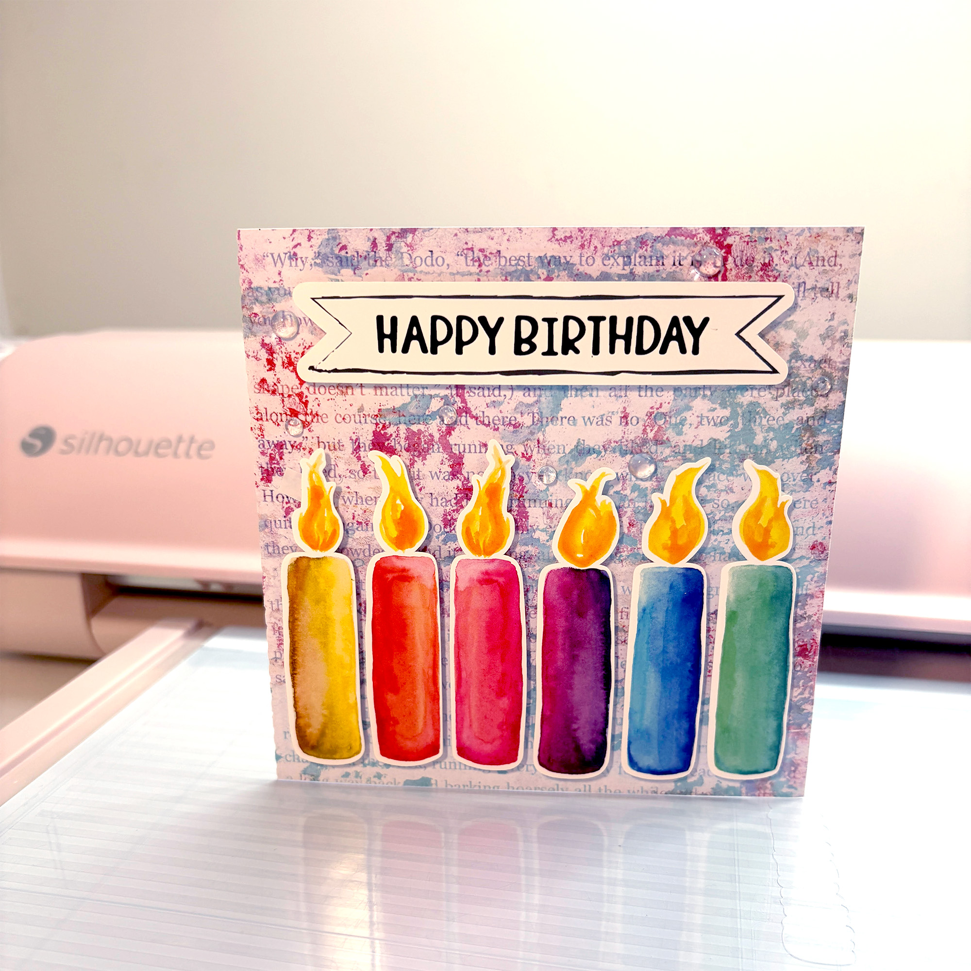 Six Colored Watercolor Candles SVG Print and Cut on hand made card by Clikchic Designs